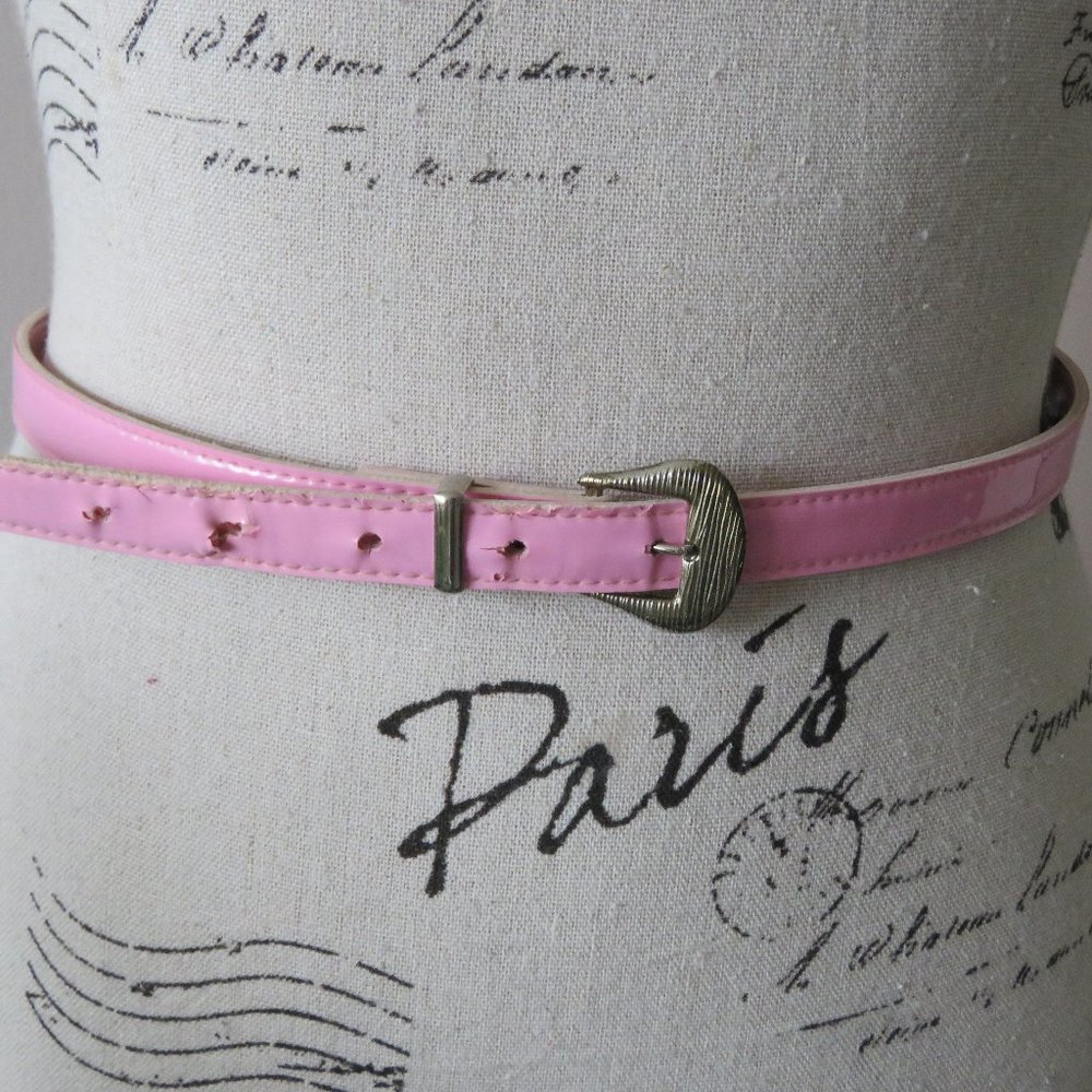 Vintage 1980s Pink Patent Leather Cowboy Belt